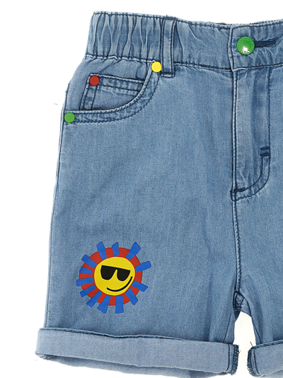 Stella Mccartney Denim Shorts For Baby Boy With Multicolor Sun In Light Blue