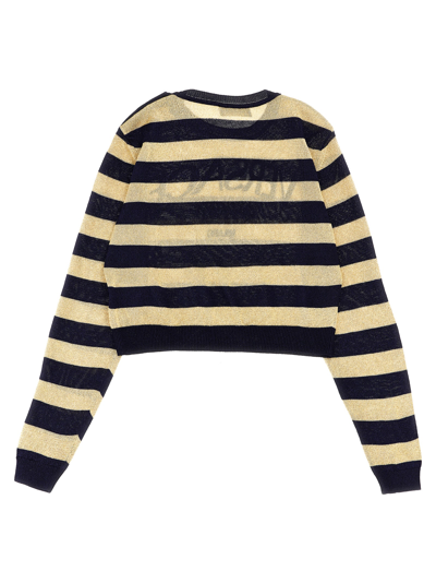 Shop Versace Lurex Striped Sweater With Logo Embroidery In Multicolor