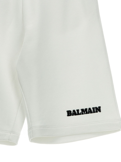 Balmain Logo Print Bermuda Shorts In White/black