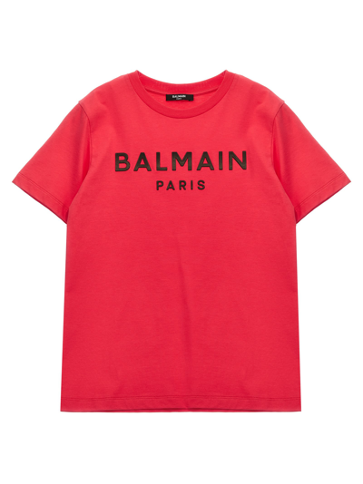 Shop Balmain Logo Print T-shirt In Fuchsia