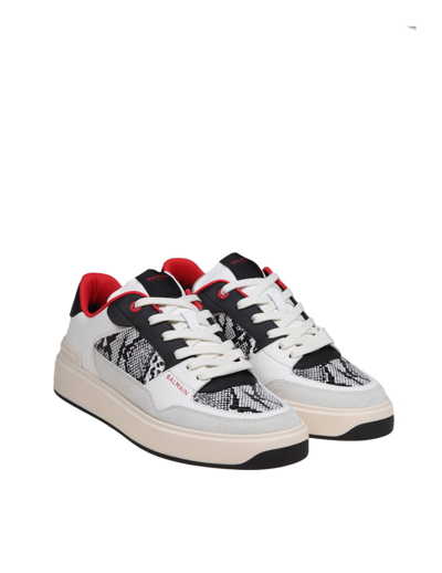 Shop Balmain B-court Flip Sneakers In Python Effect Leather In Grey/red
