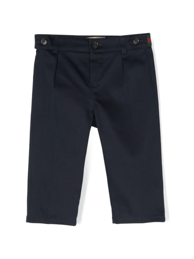 Shop Gucci Navy Blue Stretch-cotton Trousers