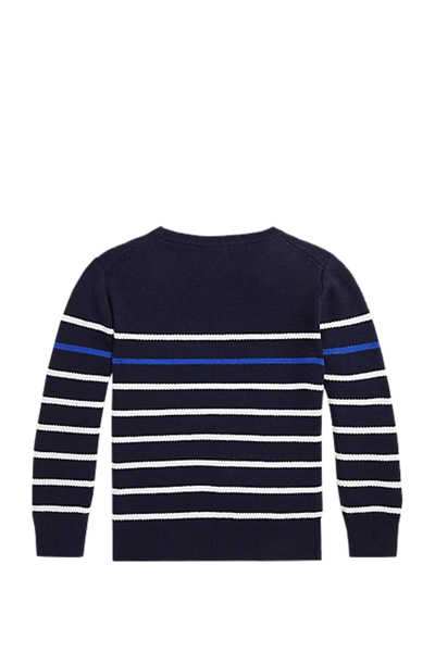 Shop Ralph Lauren Striped Cotton Pique Sweater In Blu Navy