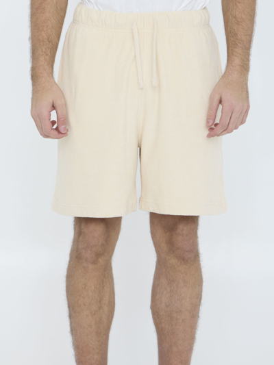 Shop Burberry Cotton Towelling Shorts In Beige