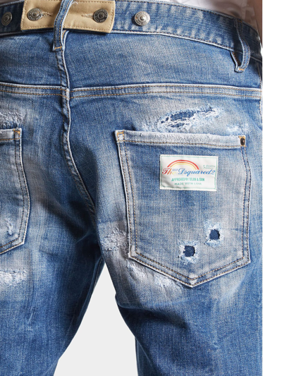 Shop Dsquared2 Medium Mended Rips Wash Skater Jeans In Blu
