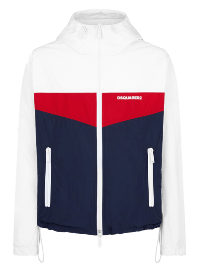 Shop Dsquared2 White And Blue Windproof Jacket In Bianco
