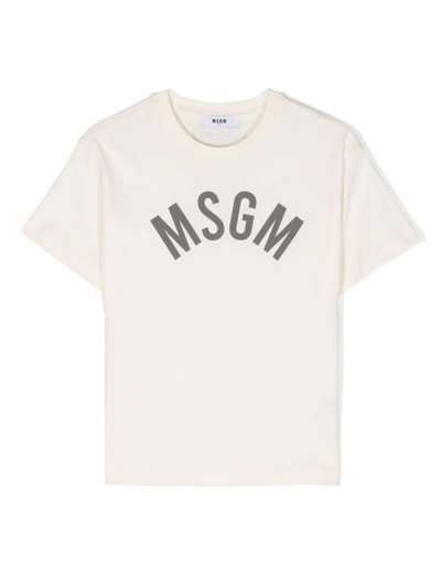 Shop Msgm T-shirt Con Con Logo In Crema