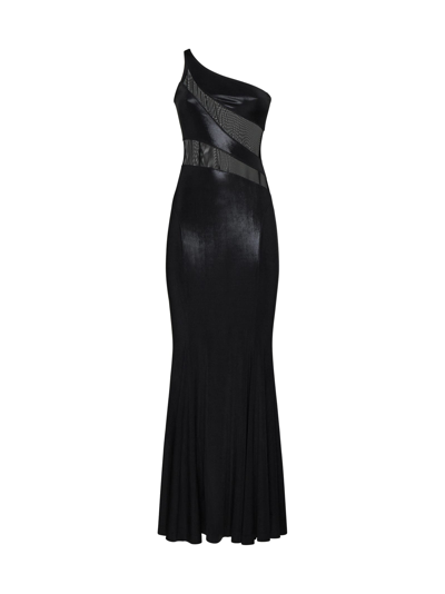 Shop Norma Kamali Dress In Black/black Mesh