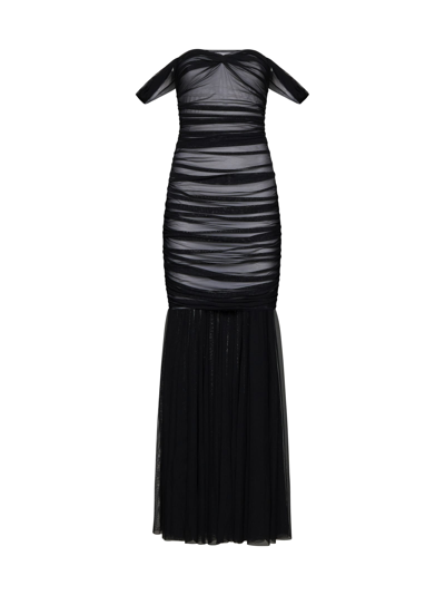 Shop Norma Kamali Dress In Black/snow White
