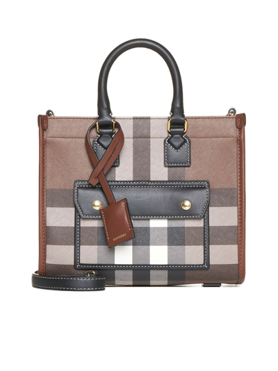 Shop Burberry Tote In Dark Birch Brown Chk