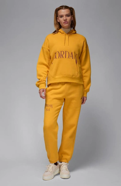 Shop Jordan Brooklyn Oversize Fleece Hoodie In Yellow Ochre/ Dusty Peach