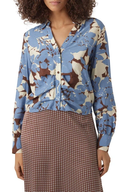 Shop Vero Moda Brita Berta Floral Print Button-up Shirt In Coronet Blue Aop:ber