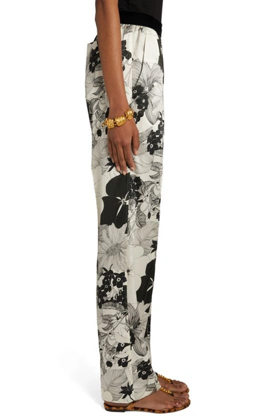 Shop Tom Ford Floral Stretch Silk Satin Pajama Pants In Ecru/ Black