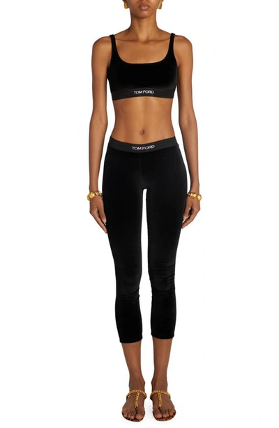 Tom Ford Stretch Lustrous Velour Signature Leggings Trousers Black In Black