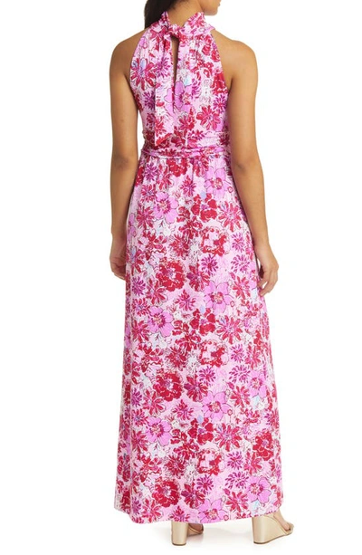 Shop Lilly Pulitzer Wyota Floral High Neck Midi Dress In Lilac Thistle Wild Flowers