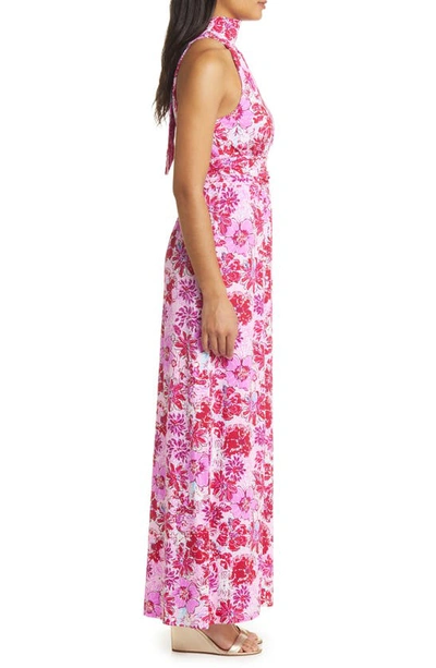 Shop Lilly Pulitzer Wyota Floral High Neck Midi Dress In Lilac Thistle Wild Flowers