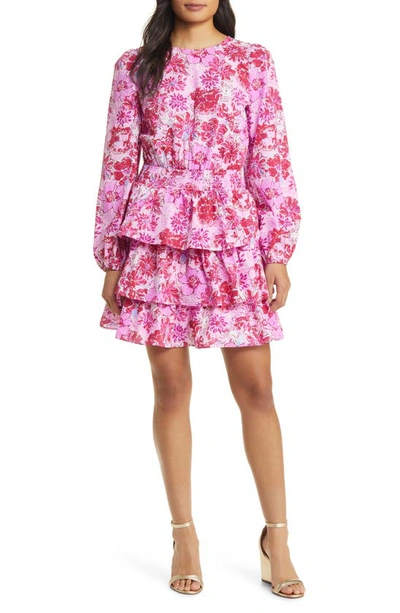 Shop Lilly Pulitzer Khloey Floral Long Sleeve Tiered Ruffle Cotton Dress In Lilac Thistle Wild Flowers