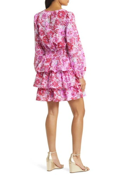 Shop Lilly Pulitzer Khloey Floral Long Sleeve Tiered Ruffle Cotton Dress In Lilac Thistle Wild Flowers
