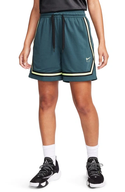 Shop Nike Dri-fit Fly Crossover Basketball Shorts In Deep Jungle/ Light Lemon Twist