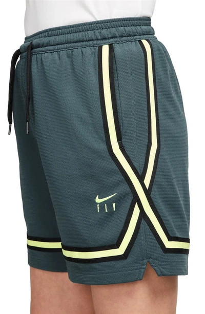 Shop Nike Dri-fit Fly Crossover Basketball Shorts In Deep Jungle/ Light Lemon Twist
