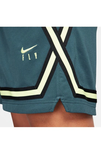 Shop Nike Dri-fit Fly Crossover Basketball Shorts In Deep Jungle/ Light Lemon Twist