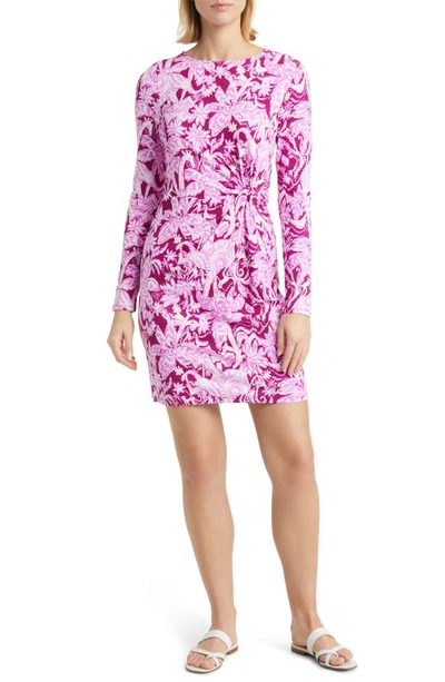 Shop Lilly Pulitzer Lynn Twist Detail Long Sleeve Jersey Dress In Mulberry Wild Ride
