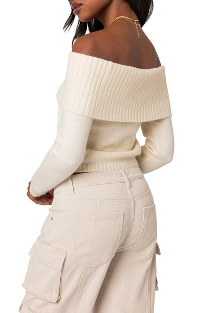 Edikted Tamara Foldover Off The Shoulder Sweater In Cream