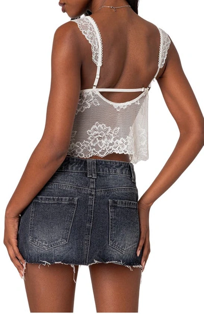 Shop Edikted Jasmine Sheer Lace Crop Tank Top In White