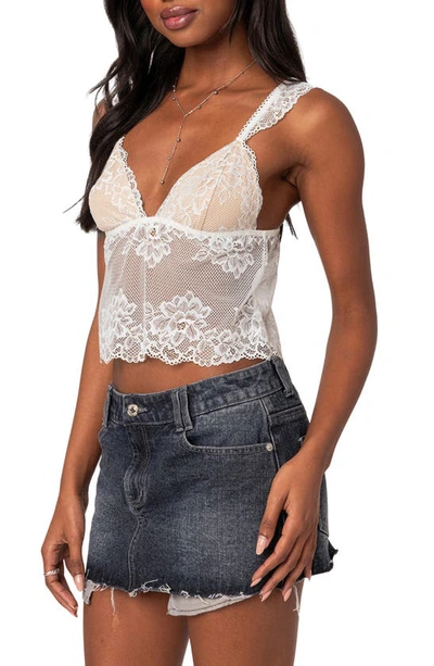 Edikted Jasmine Sheer Lace Crop Tank Top In White