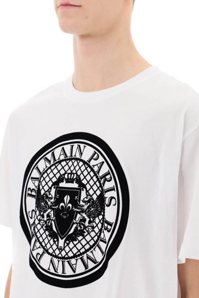 Shop Balmain T-shirt With Flocked Coin Print In White
