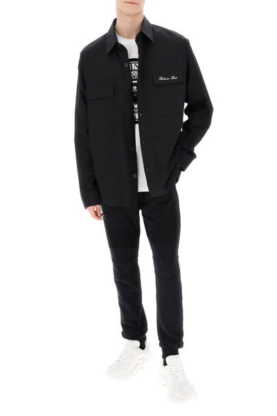 Shop Balmain Overshirt With Logo Embroidery In Black