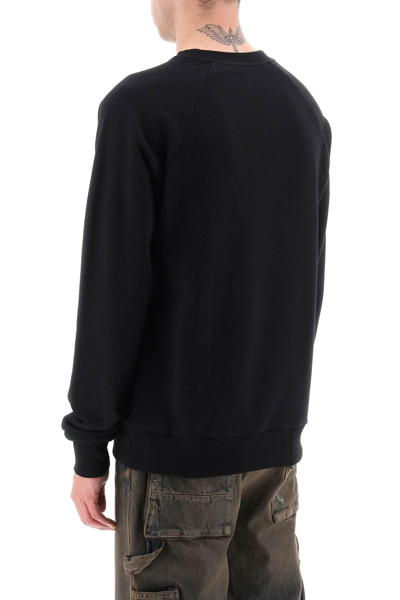 Shop Balmain Crew-neck Sweatshirt With Flocked Logo In Black