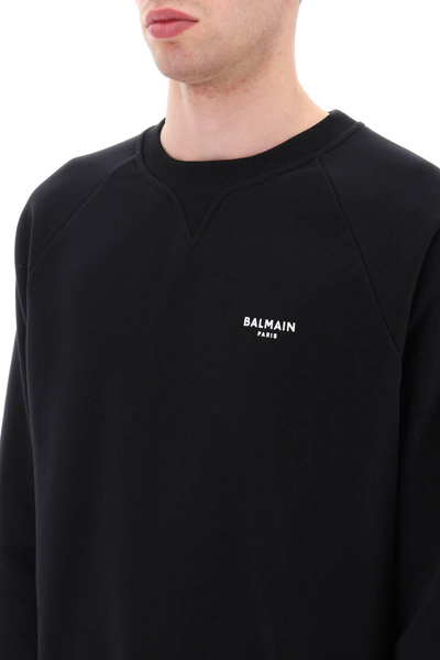 Shop Balmain Crew-neck Sweatshirt With Flocked Logo In Black