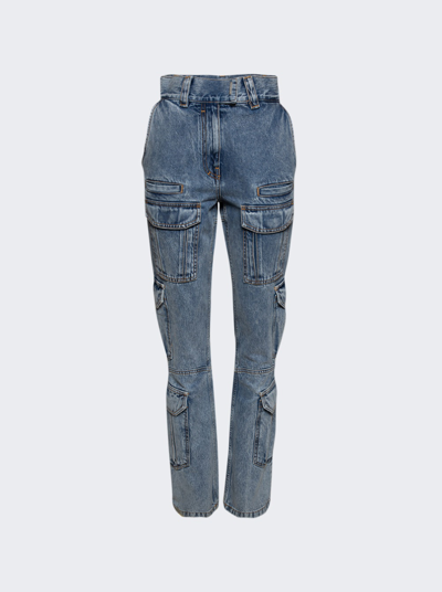 Shop Givenchy Cargo Boot Cut Jeans In Light Blue