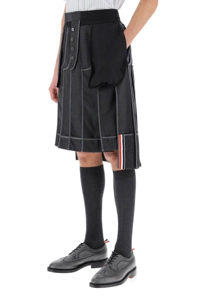 Shop Thom Browne Inside Out Pleated Skirt In Grey