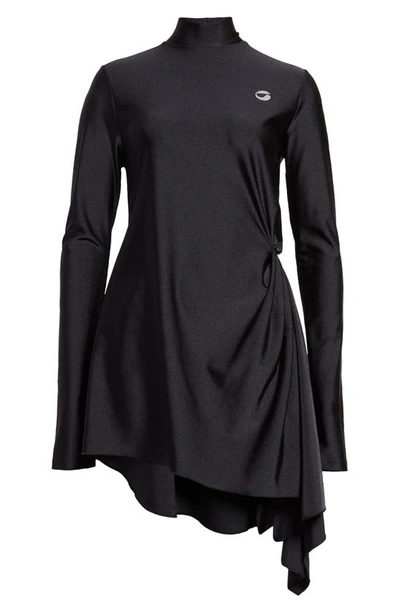 Shop Coperni Mock Neck Long Sleeve Draped Asymmetric Minidress In Black