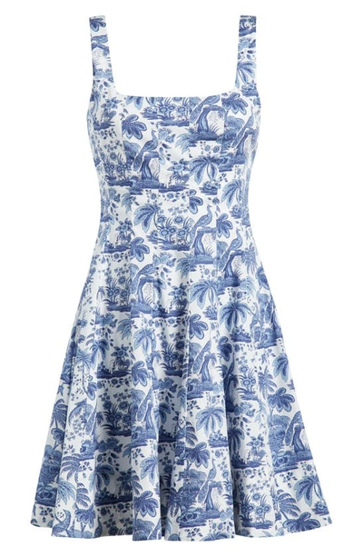 Staud Wells Floral Print Stretch Cotton Midi Dress In Blue Toile