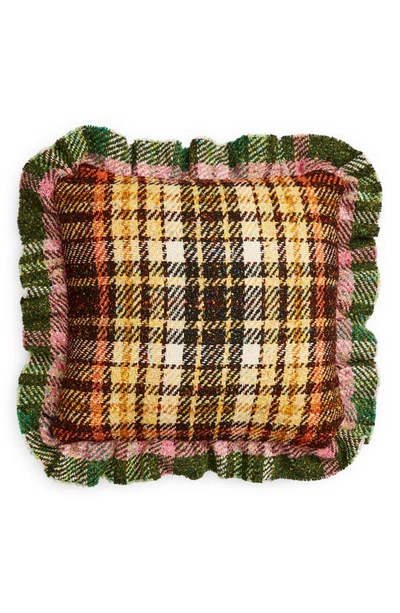 Shop Acne Studios Plaid Pillow In Brown/ Green