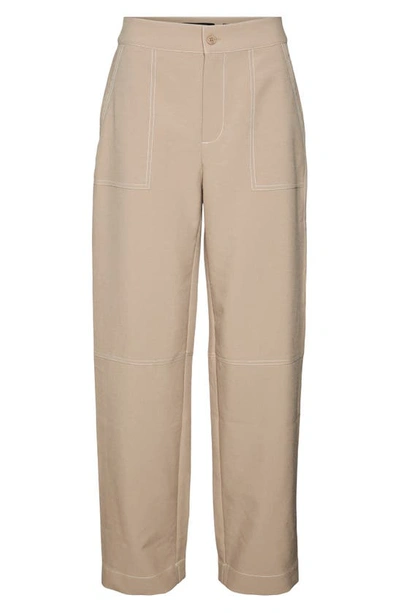 Shop Vero Moda Bora Topstitch Detail Pants In Silver Mink