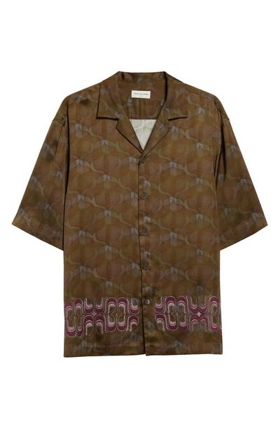Shop Dries Van Noten Cassi Embroidered Boxy Fit Camp Shirt In Khaki 606