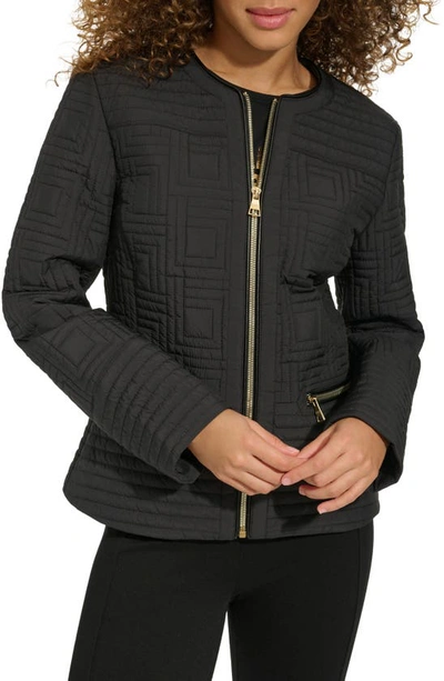 Shop Karl Lagerfeld Geo Quilt Peplum Jacket In Black