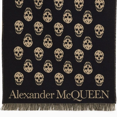 Shop Alexander Mcqueen Dark Blue/beige Skull Scarf