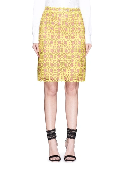 Emilio Pucci Macramé Lace Logo Pencil Skirt In 黄色