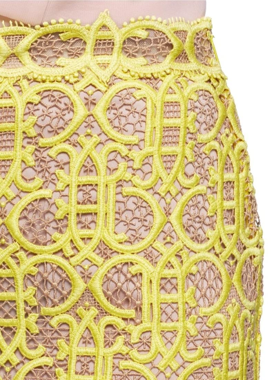 Shop Emilio Pucci Macramé Lace Logo Pencil Skirt