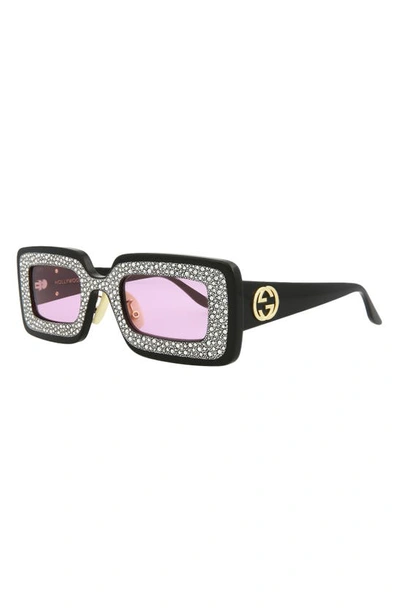 Gucci 49mm Special Edition Crystal Square Sunglasses In Black Pink