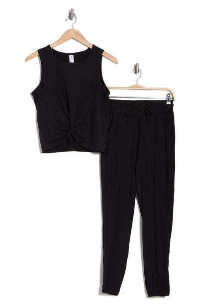 90 Degree By Reflex Waverly Tank & Joggers Set In Heather Black