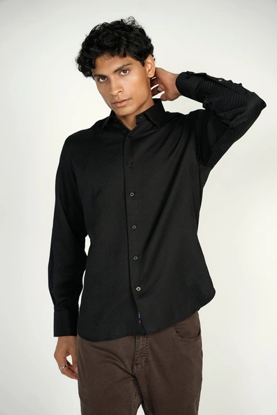 Shop Luchiano Visconti Black Jacquard Shape Shirt Signature Collection In Multi