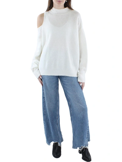 Shop Dkny Womens Knit Cut-out Mock Turtleneck Sweater In White