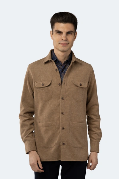 Shop Luchiano Visconti Leo Camel Shacket In Brown