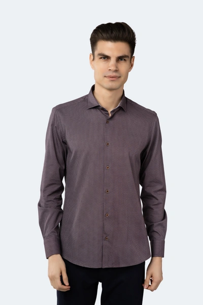 Shop Luchiano Visconti Leo Maroon With Beige Circular Jacquard Design Shirt In Multi